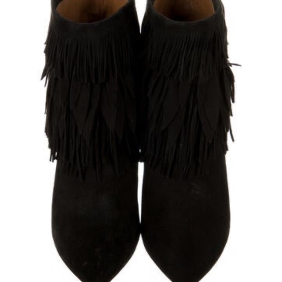 Aquazzura Black Suede Fringe Ankle Booties - Picture 4 of 10